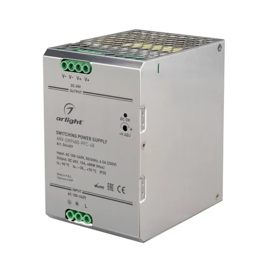 Фото #1 товара Блок питания ARV-DRP480-PFC-48 (48V, 10A, 480W) (Arlight, IP20 Металл, 5 лет)