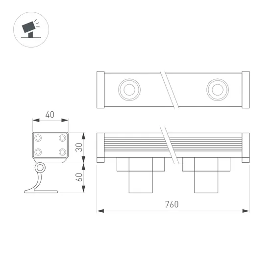 Фото #3 товара Линейный прожектор AR-LINE-760-18W Warm2700 (GR, 30 deg, 230V) (Arlight, IP65 Металл, 3 года)