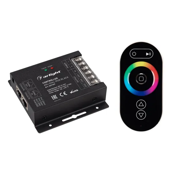 Фото #1 товара Контроллер ARL-OVAL-RGB Black (12-24V, 3x10A, ПДУ Овал, RF, RJ45) (Arlight, IP20 Металл, 3 года)