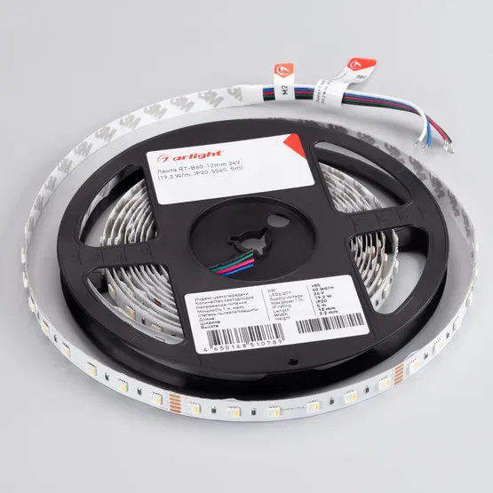 Фото #5 товара Светодиодная лента RT-B60-12mm 24V RGBW-Day-4-in-1 (19.2 W/m, IP20, 5060, 5m) (Arlight, Открытый)