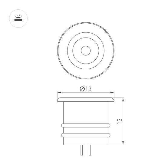 Фото #2 товара Светильник ART-PICCOLO-BUILT-R13-1W Warm2700 (BRS, 30 deg, 3V) (Arlight, IP40 Металл, 3 года)