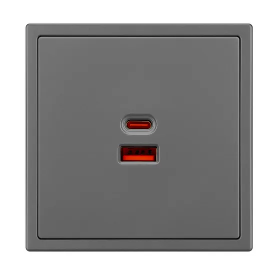 Фото #3 товара Механизм розетки с быстрой USB зарядкой SCT-NOBE-MUAC-SFPL-FC-GR (65W, QC3) (Arlight, Серый базальт)