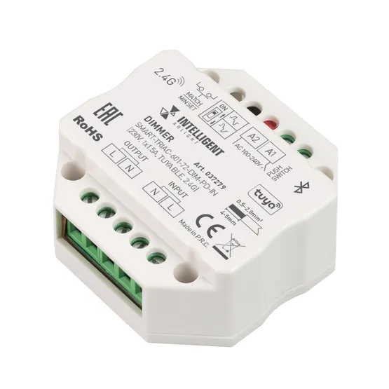 Фото товара INTELLIGENT ARLIGHT Диммер SMART-TRIAC-601-72-DIM-PD-IN (230V, 1x1.5A, TUYA BLE, 2.4G) (IARL, IP20 Пластик, 5 лет)