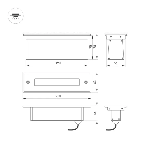 Фото #5 товара Светильник LTD-LINE-TILT-S210-8W Warm3000 (SL, 120 deg, 230V) (Arlight, IP67 Металл, 3 года)