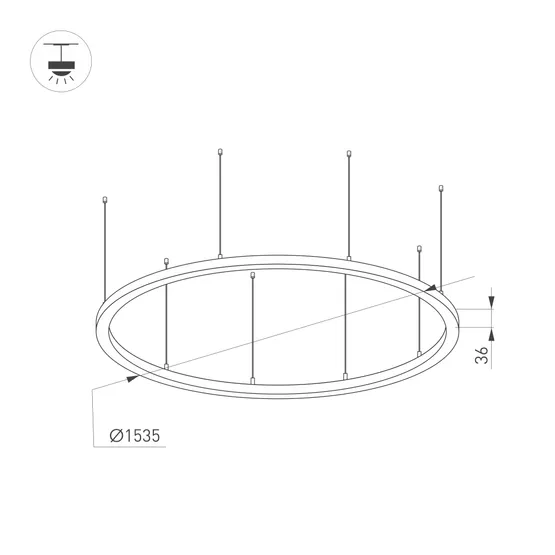 Фото #2 товара Светильник SP-LINE-HANG-ARC-O3535-D1500-124W Warm3000 (BLACK, 230V) (Arlight, Металл)