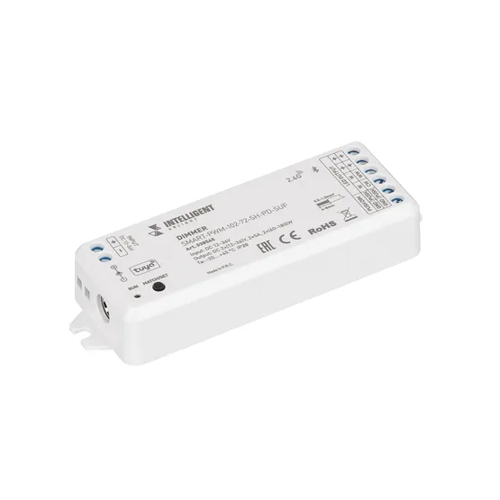 Фото #1 товара INTELLIGENT ARLIGHT Диммер SMART-PWM-102-72-SH-PD-SUF (12-36V, 2x5A, TUYA BLE, 2.4G) (IARL, IP20 Пластик, 5 лет)