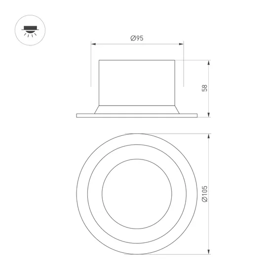 Фото #3 товара Светильник MS-DROP-BUILT-R105-14W Warm3000 (BK, 85 deg, 230V) (Arlight, IP54 Металл, 5 лет)